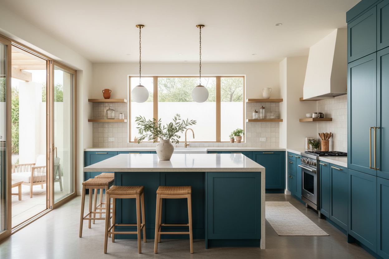 Sherwin-Williams Mediterranean SW 7617 kitchen cabinets