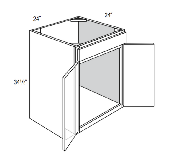 SB24 - Assembled Unfinished Shaker - Sink Base Cabinet - Double Doors/False Drawer Front - 24"W x 34.5"H x 24"D