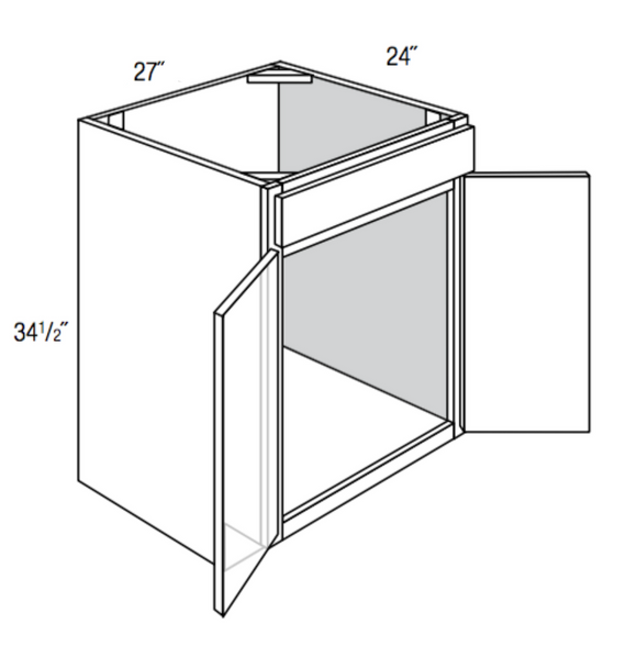 SB27 - Assembled Unfinished Shaker - Sink Base Cabinet - Double Doors/False Drawer Front - 27"W x 34.5"H x 24"D