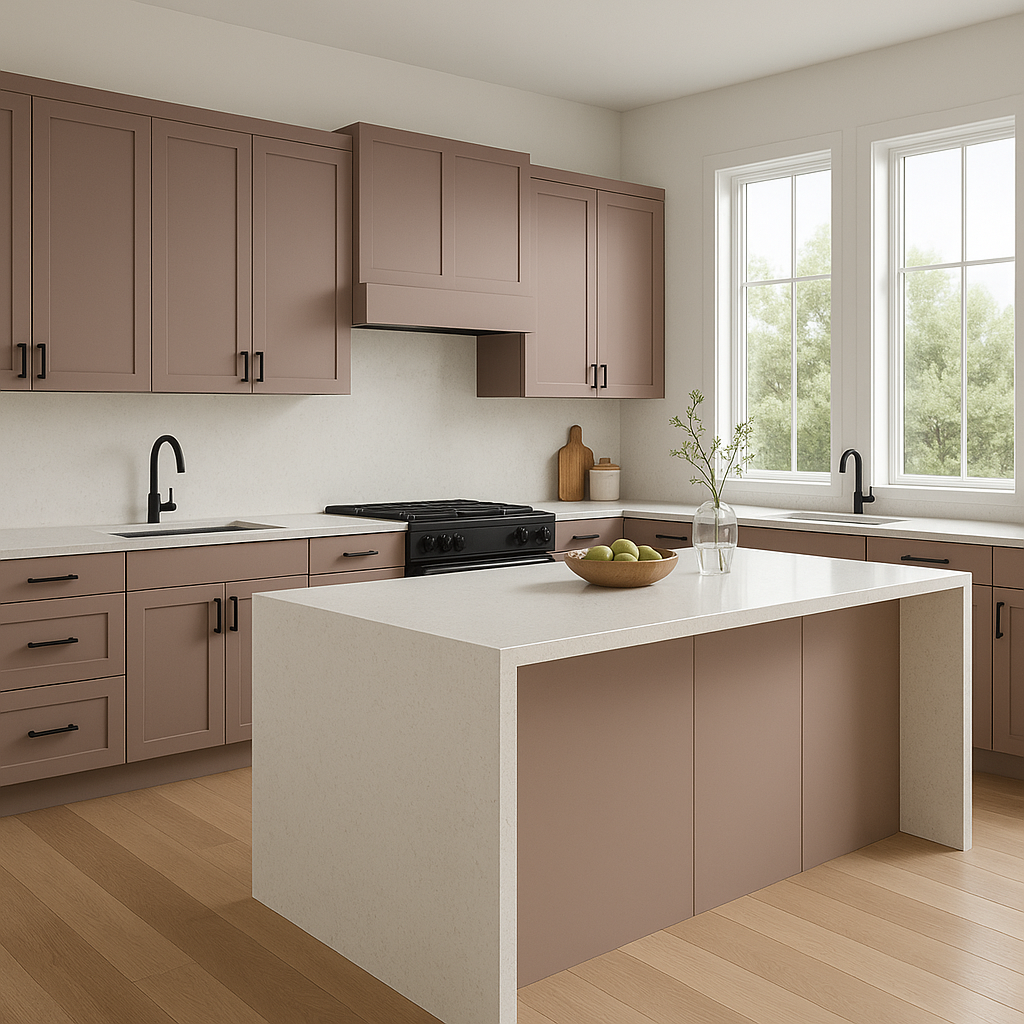 Transitional kitchen design with Sherwin-Williams Mulberry Silk SW 0001 cabinets