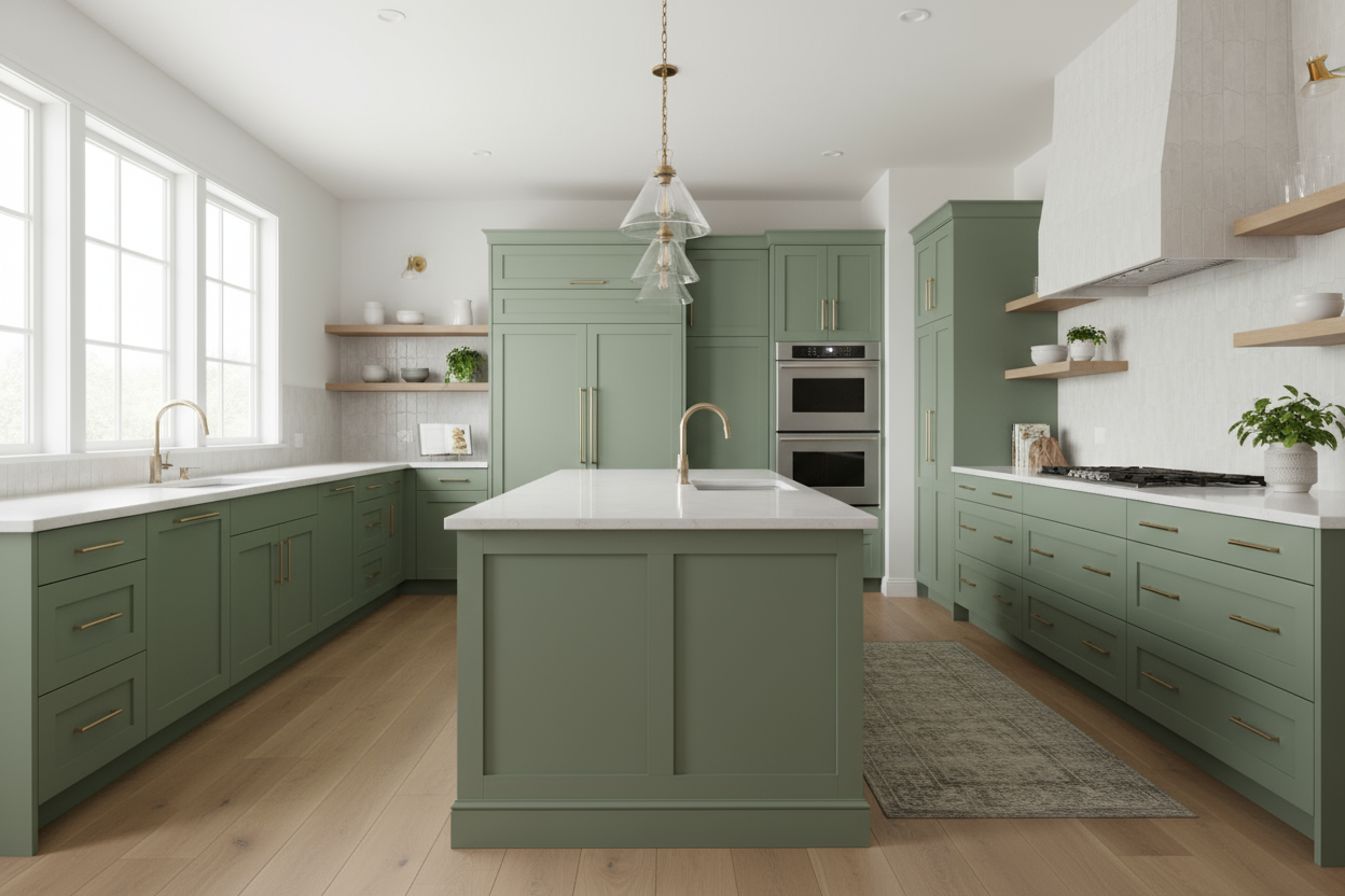 Sherwin-Williams Shade Grown SW6188 kitchen cabinets