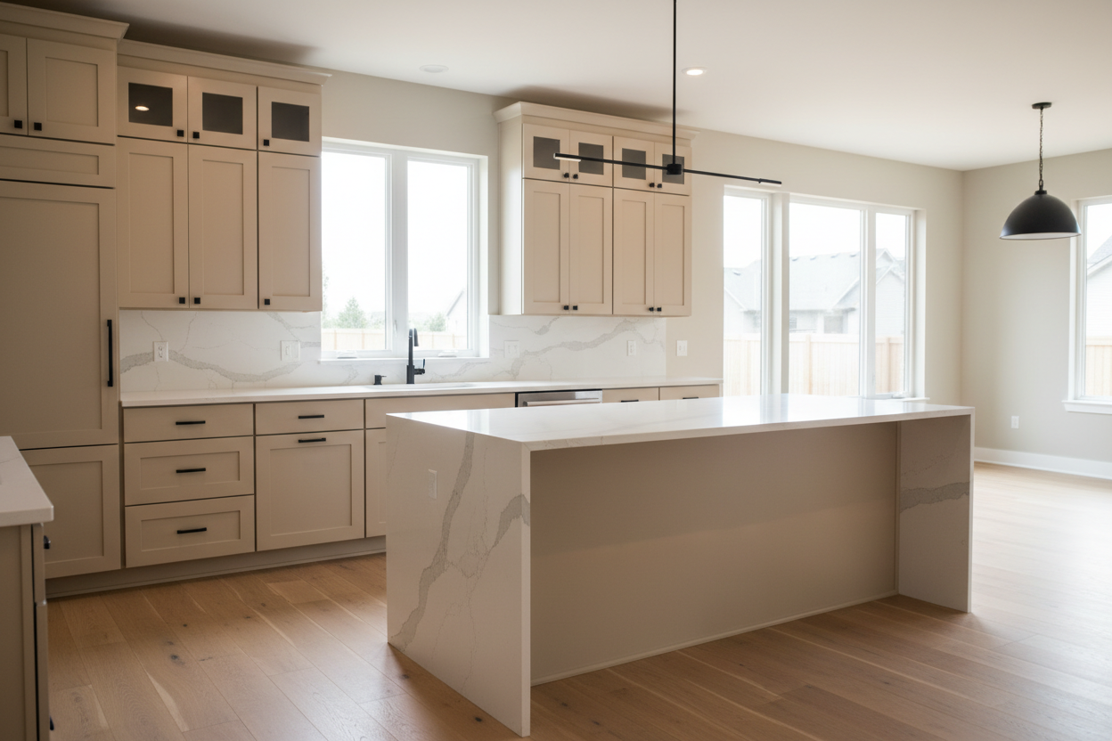 Sherwin-Williams Realist Beige SW6078 kitchen cabinets