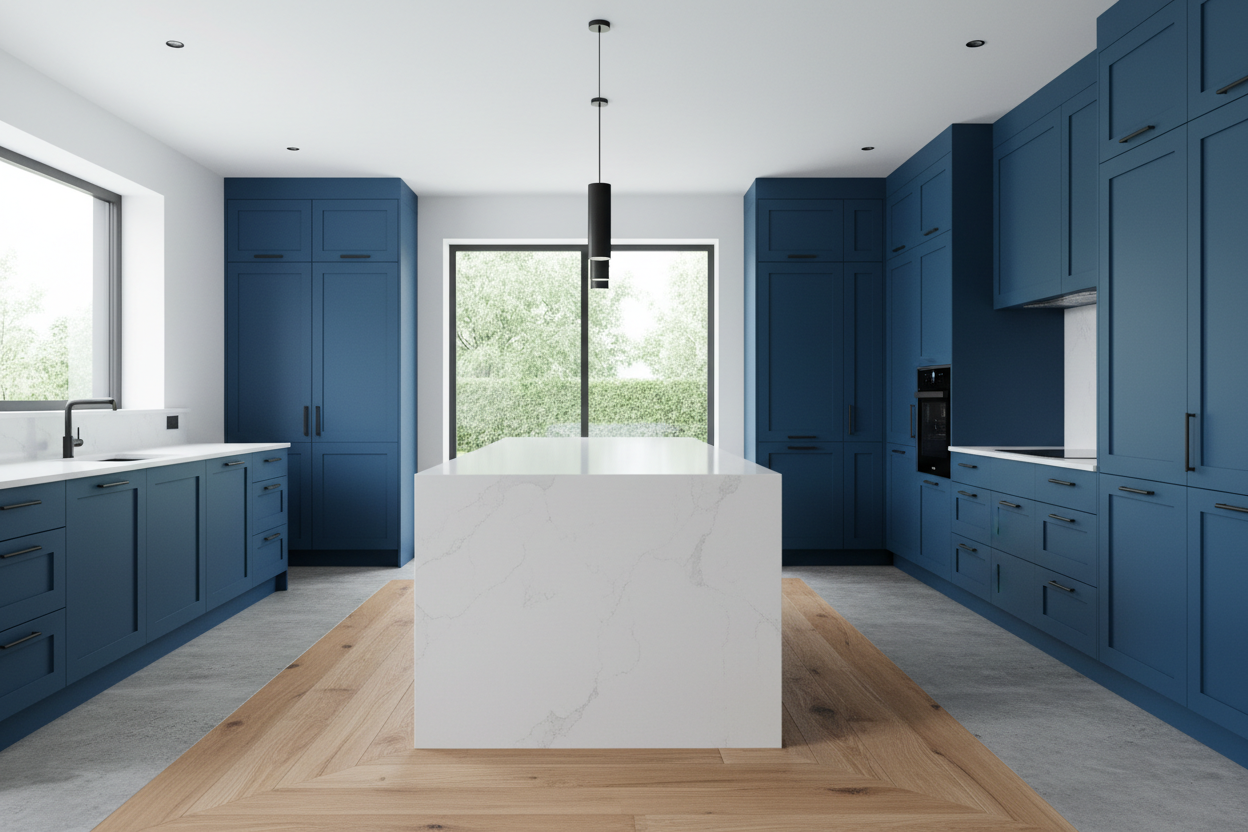 Sherwin-Williams Hyper Blue SW6965 kitchen cabinets