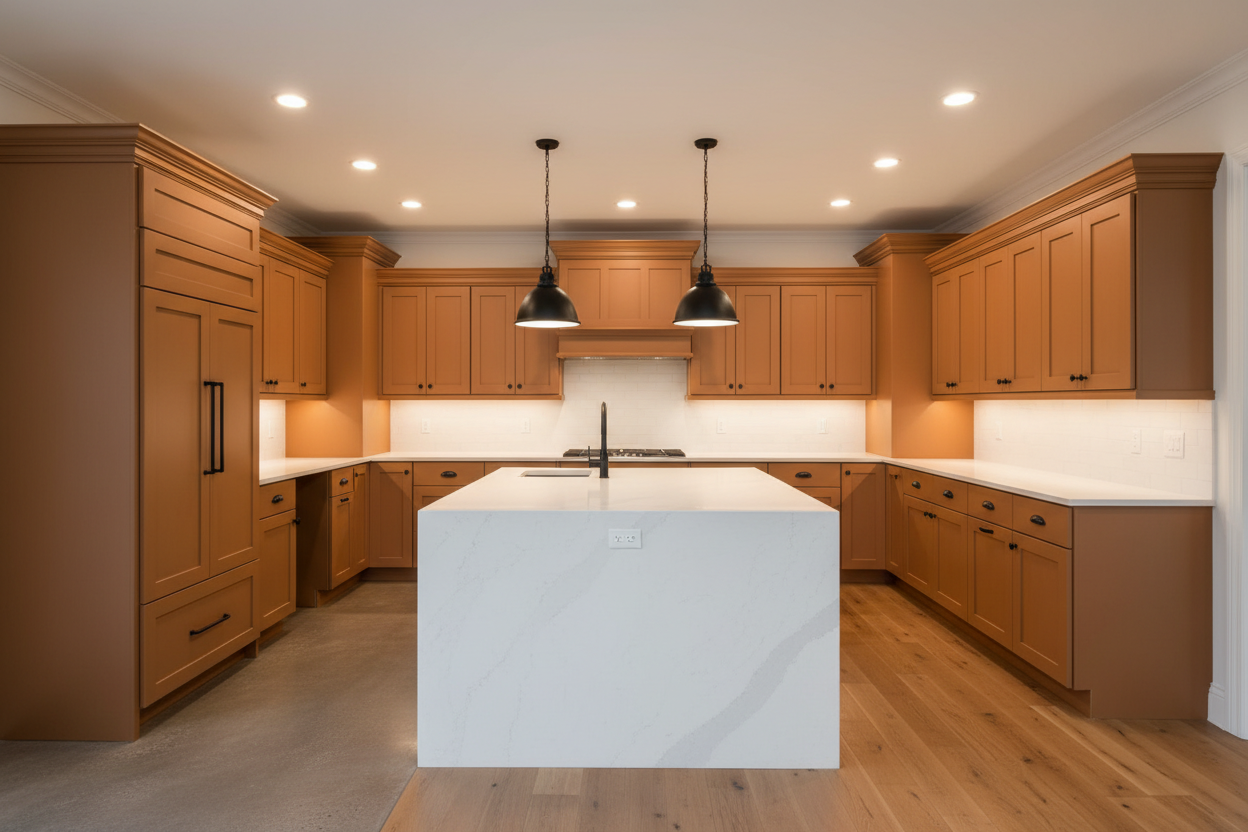 Sherwin-Williams Copper Harbor SW6634 kitchen cabinets