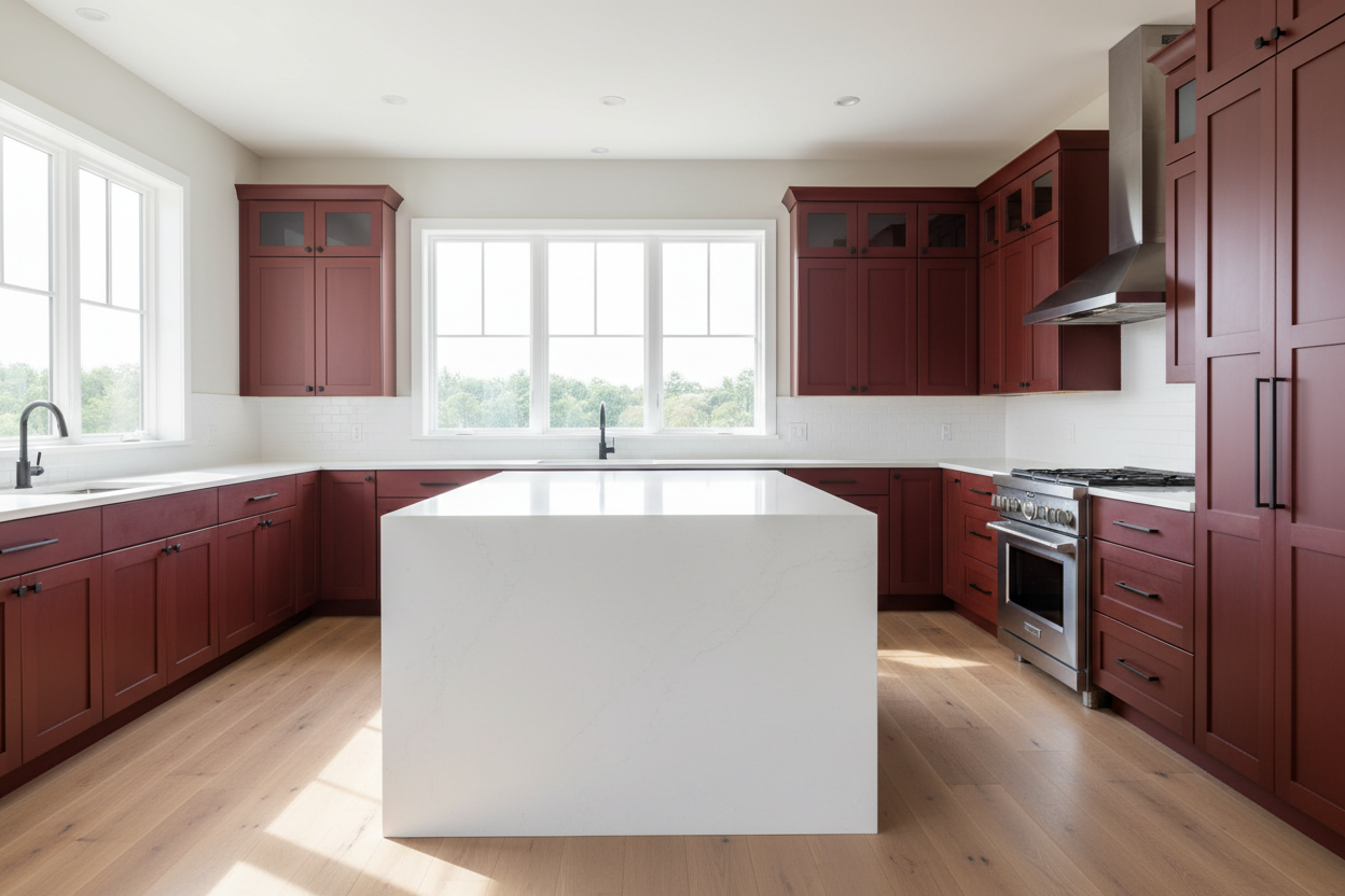 Sherwin-Williams Fireweed SW6328 kitchen cabinets