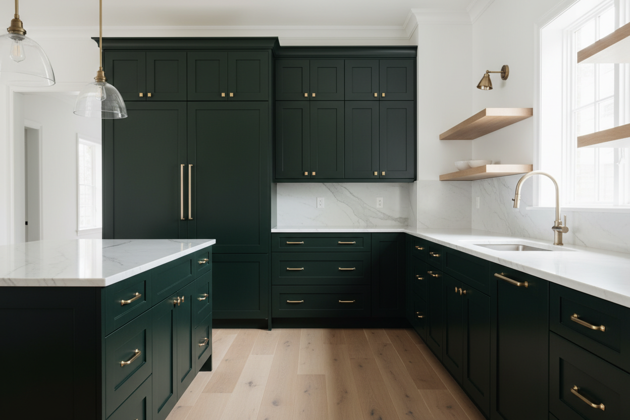 shaker kitchen cabinets in sherwin williams greenblack