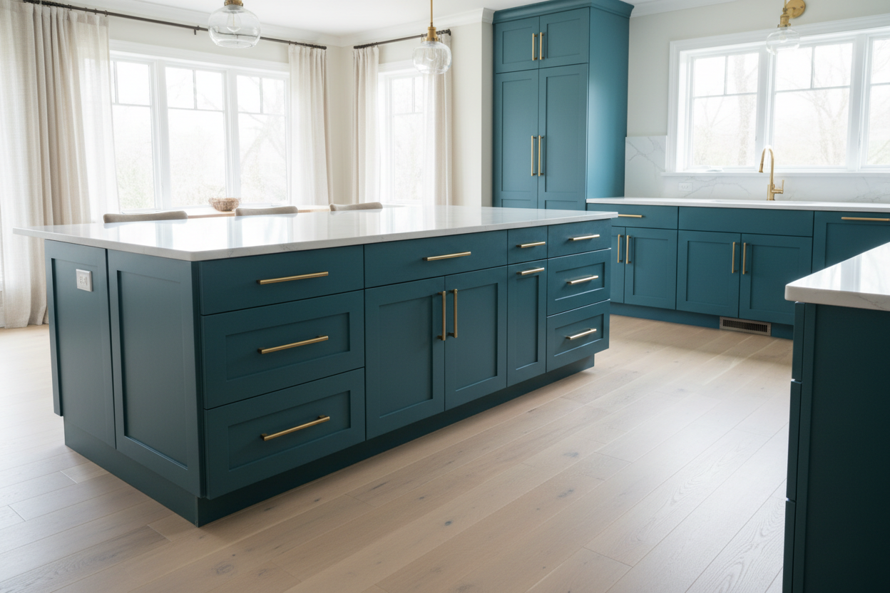 Sherwin-Williams Blue Peacock SW0064 kitchen cabinets