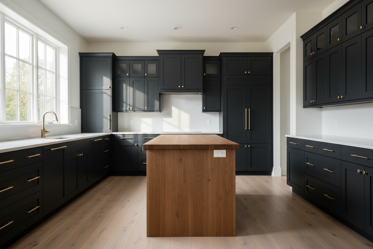 Fox Kitchen Sherwin-Williams® Black Fox (SW 7020) Kitchen Cabinets – Shaker, Slim ...