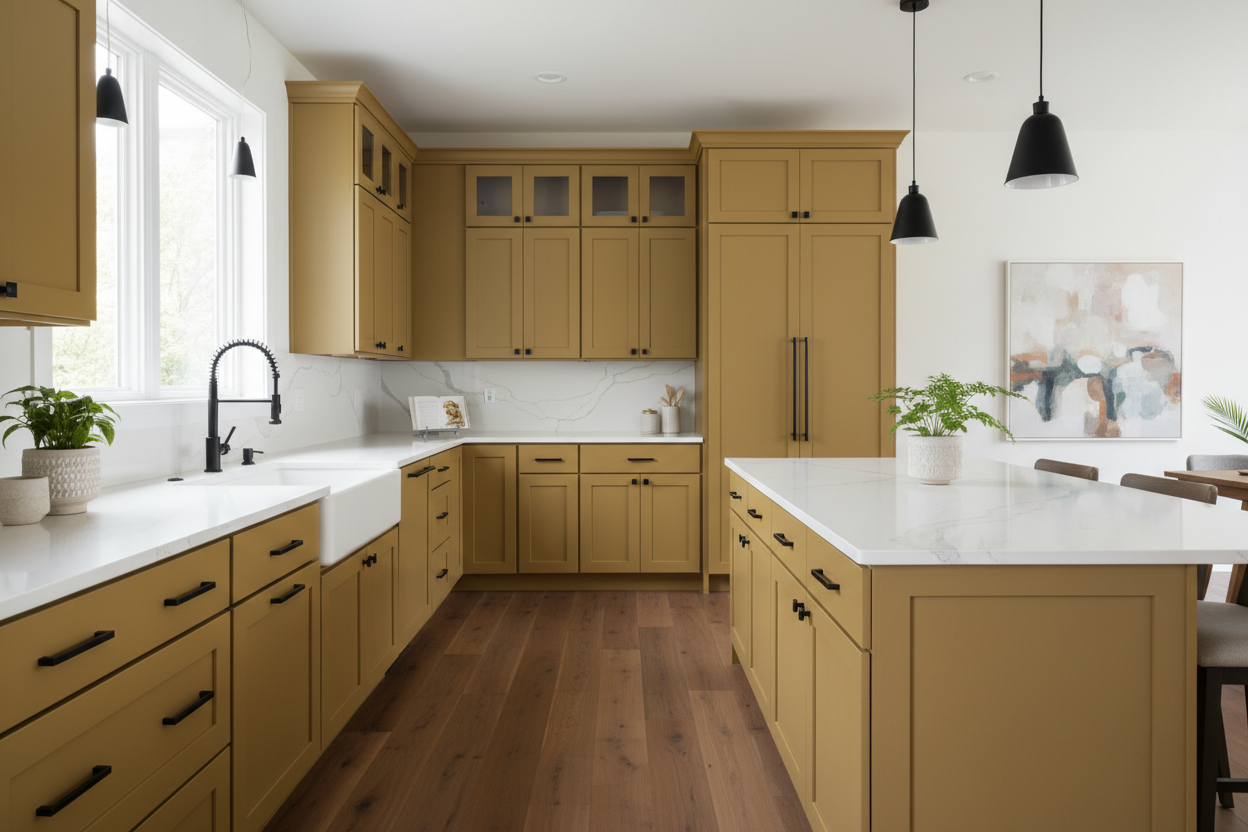 Sherwin-Williams Bosc Pear SW6390 kitchen cabinets