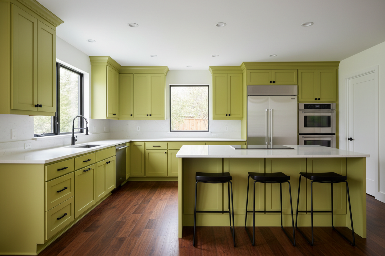 Sherwin-Williams Chartreuse SW0073 kitchen cabinets