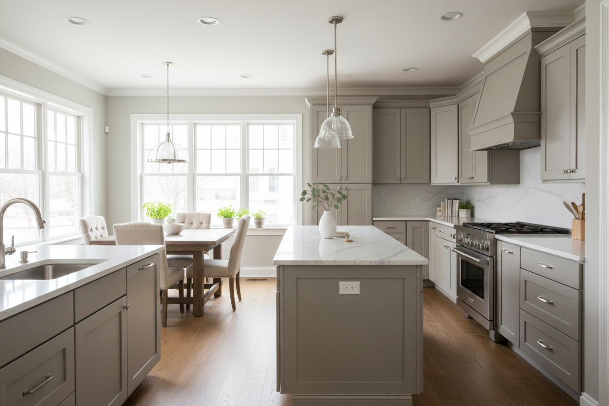 Sherwin-Williams Mindful Gray SW7016 kitchen cabinets