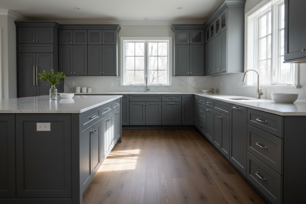 Sherwin-Williams Cyberspace SW 7076 kitchen cabinets