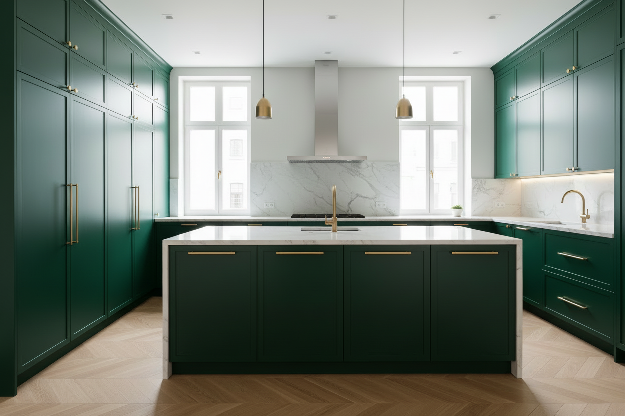 Slim Shaker Kitchen in Sherwin-Williams Billiard Green (SW 0016)