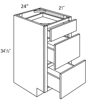 SVA24D - RTA Concord Weston White Shaker - Vanity Drawer Base Cabinet - Vanity Drawer Base  -  Triple Drawers  -  24"W x 34.5"H x 21"D
