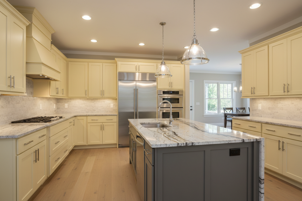 Sherwin-Williams Lemon Chiffon SW 6686 kitchen cabinets