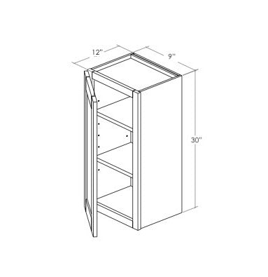 W0930L - Assembled Concord Clary Sage - Wall Cabinet - Single Door - Hinges on Left