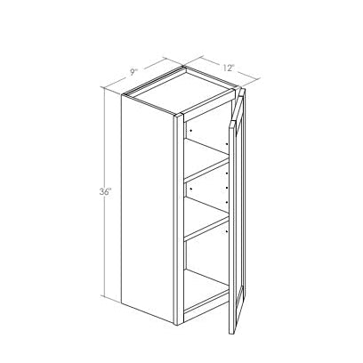 W0936R - Assembled Ebony Shaker - Wall Cabinet - Single Door - 9"W x 36"H x 12"D - Hinges on Right