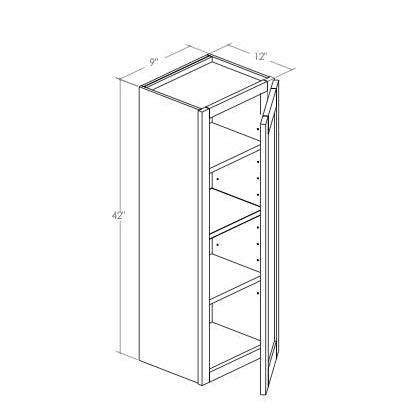 W0942R - Assembled Concord Weston White Shaker - Wall Cabinet - Single Door - 9"W x 42"H x 12"D - Hinges on Right
