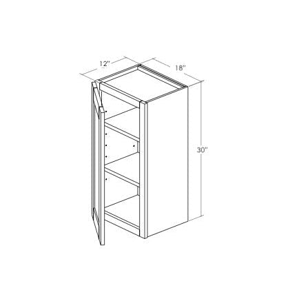 W1830L - Assembled Concord Weston White Shaker - Wall Cabinet - Single Door - 18"W x 30"H x 12"D - Hinges on Left