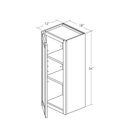 W1836L - Assembled Concord Weston White Shaker - Wall Cabinet - Single Door - 18"W x 36"H x 12"D - Hinges on Left