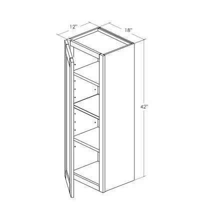 W1842L - Assembled Ebony Shaker - Wall Cabinet - Single Door - 18"W x 42"H x 12"D - Hinges on Left