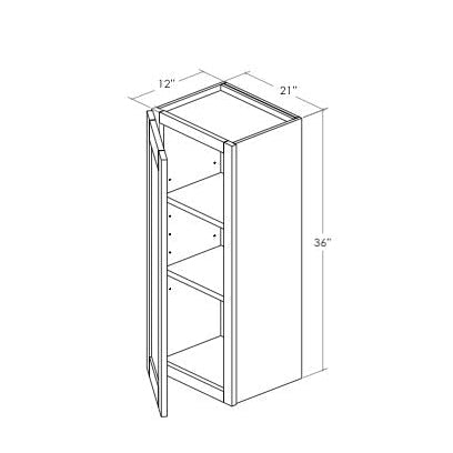 W2136L - Assembled Concord Weston White Shaker - Wall Cabinet - Single Door - 21"W x 36"H x 12"D - Hinges on Left