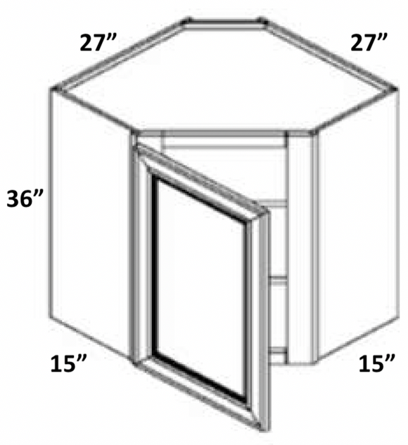 WDC273615 - Assembled Newport Raised Panel - WALL DIAGONAL CORNER CABINET - 27" X 27" X 36" X 15"