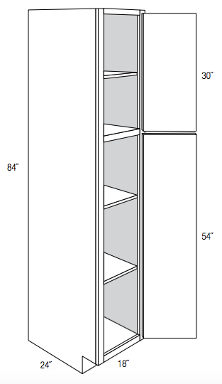 WP1884 - RTA Cream White Shaker - Utility Pantry Cabinet - Single Doors - 18"W x 84"H x 24"D