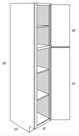 WP1890 - RTA Cream White Shaker - Utility Pantry Cabinet - Single Doors - 18"W x 90"H x 24"D