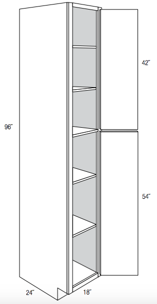 WP1896 - RTA Cream White Shaker - Utility Pantry Cabinet - Single Doors - 18"W x 96"H x 24"D