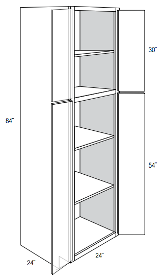 WP2484 - RTA Cream White Shaker - Utility Pantry Cabinet - Double Doors - 24"W x 84"H x 24"D