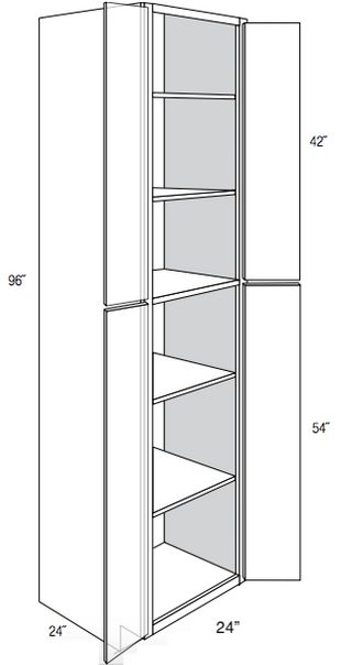 WP2496 - RTA Cream White Shaker - Utility Pantry Cabinet - Double Doors - 24"W x 96"H x 24"D