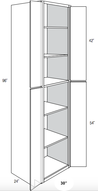 WP3096 - RTA Aria Blue Shaker - Utility Pantry Cabinet - Double Doors - 30"W x 96"H x 24"D