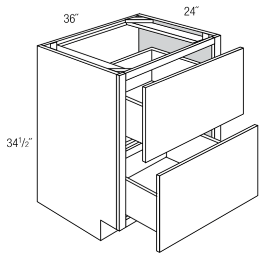 2DB36 - Trenton Recessed - Pot and Pan Drawer Base - 2 Large Drawers