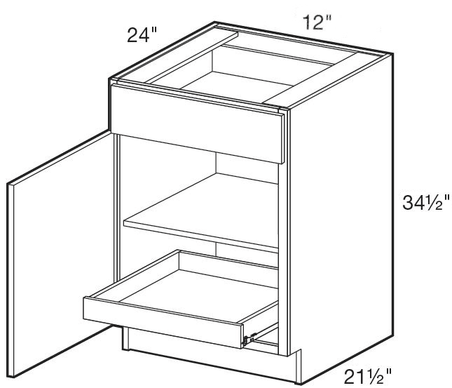 B12L-1T - Fulton Mocha - Base 12" - Single Door/Single Drawer - 1 Rollout Tray - Hinges On Left