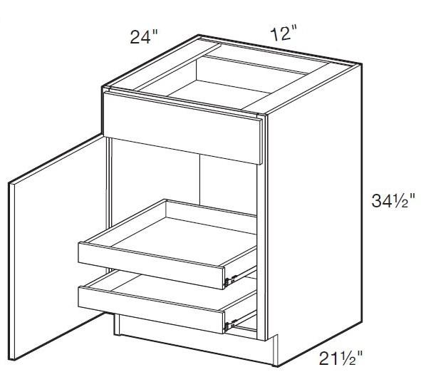 B12L-2T - Glasgow Deep Onyx - Base 12" - Single Door/ Single Drawer - 2 Rollout Trays - Hinges On Left
