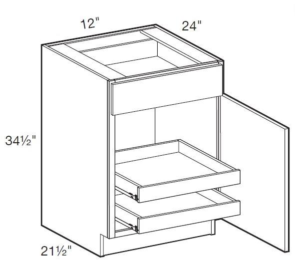 B12R-2T - Wembley Valley Gray - Base 12" - Single Door/Single Drawer - 2 Rollout Trays - Hinges On Right