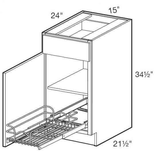 B15L-1WT - Glasgow Deep Onyx - Base 15" w/1 Wire Pullout Tray - Single Door/Single Drawer - Hinges On Left