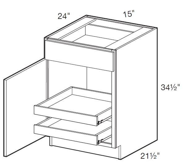 B15L-2T - Manhattan High Gloss Metallic - Base 15" - Single Door/ Single Drawer - 2 Rollout Trays - Hinges On Left