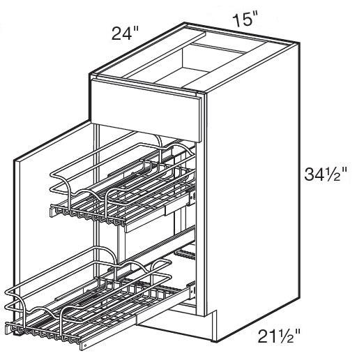B15L-2WT - Glasgow Mythic Blue - Base 15" w/2 Wire Pullout Tray - Single Door/Single Drawer - Hinges On Left