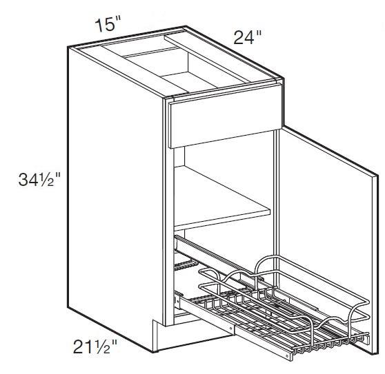 B15R-1WT - Glasgow Deep Onyx - Base 15" w/1 Wire Pullout Tray - Single Door/Single Drawer - Hinges On Right