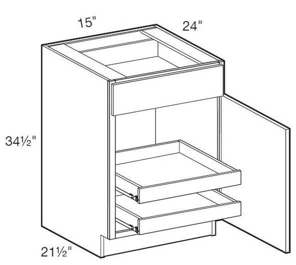 B15R-2T - Glasgow Deep Onyx - Base 15" - Single Door/Single Drawer - 2 Rollout Trays - Hinges On Right