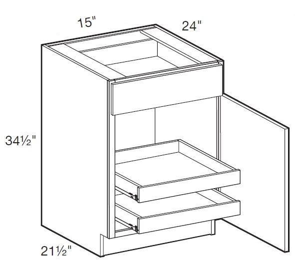 B15R-2T - Glasgow Deep Onyx - Base 15" - Single Door/Single Drawer - 2 Rollout Trays - Hinges On Right
