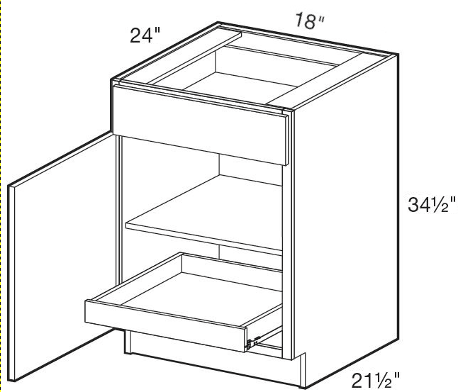 B18L-1T - Glasgow Deep Onyx - Base 18" - Single Door/Single Drawer - 1 Rollout Tray - Hinges On Left