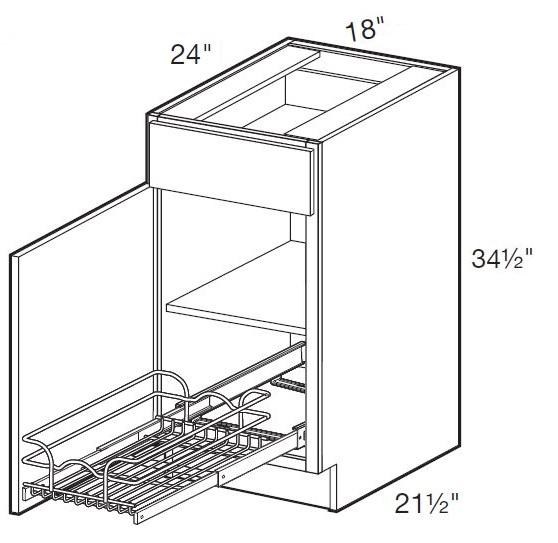 B18L-1WT - Glasgow Deep Onyx - Base 18" w/1 Wire Pullout Tray - Single Door/Single Drawer - Hinges On Left