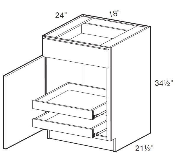B18L-2T - Glasgow Deep Onyx - Base 18" - Single Door/ Single Drawer - 2 Rollout Trays - Hinges On Left