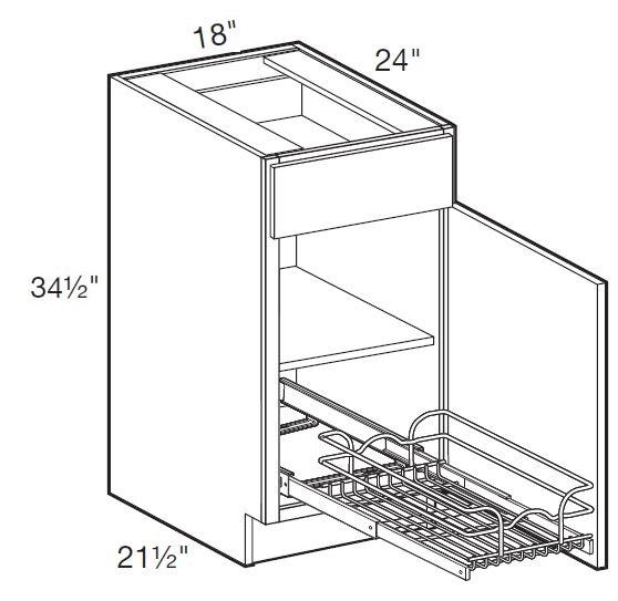 B18R-1WT - Glasgow Deep Onyx - Base 18" w/1 Wire Pullout Tray - Single Door/Single Drawer - Hinges On Right