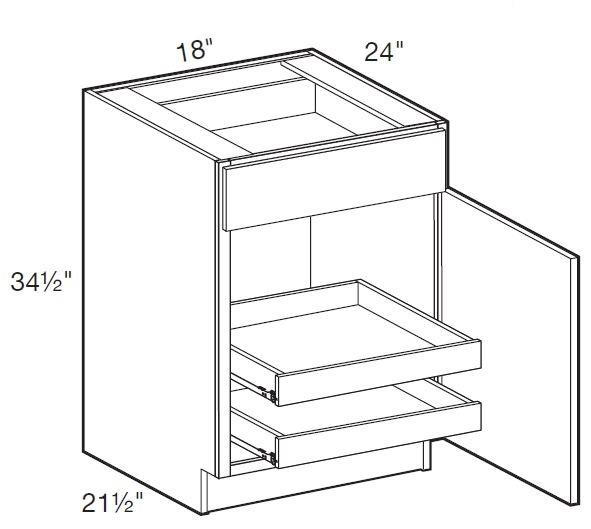 B18R-2T - Glasgow Deep Onyx - Base 18" - Single Door/Single Drawer - 2 Rollout Trays - Hinges On Right