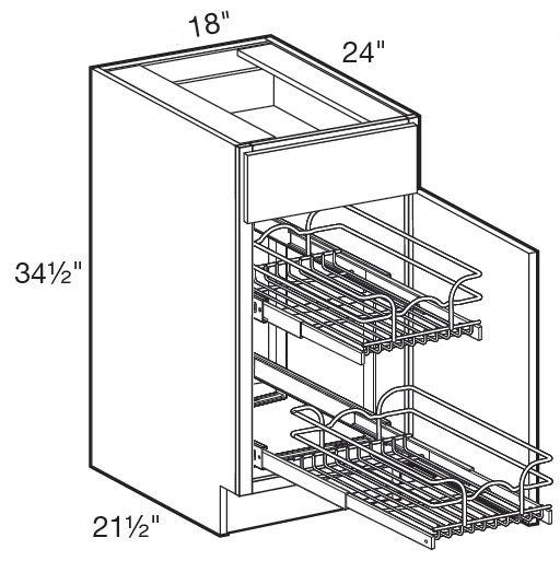 B18R-2WT - Glasgow Deep Onyx - Base 18" w/2 Wire Pullout Tray - Single Door/Single Drawer - Hinges On Right
