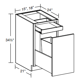 B1DWB18 - Glasgow Deep Onyx - Base Deluxe Single Wastebasket 18" - Single Pullout Door/Single Drawer